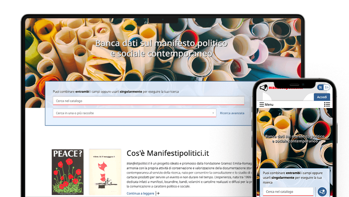 Page d’accueil de Manifestipolitici.it sur ordinateur et mobile